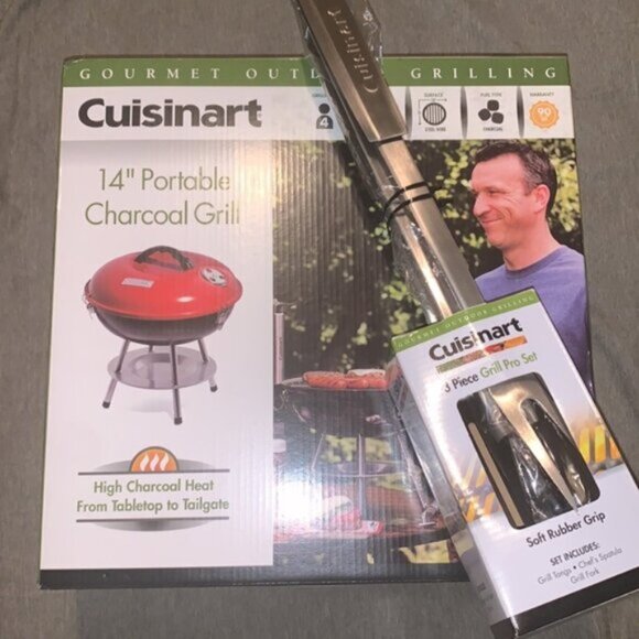 NEW charcoal grill + Cuisinart BBQ Professional Grilling Tool Set - Picture 1 of 7